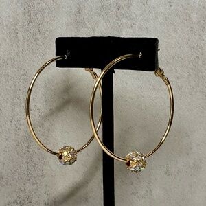 NWT Gold AB Rhinestone Hoop Earrings | Crystal Ball Hoops | Statement Jewelry